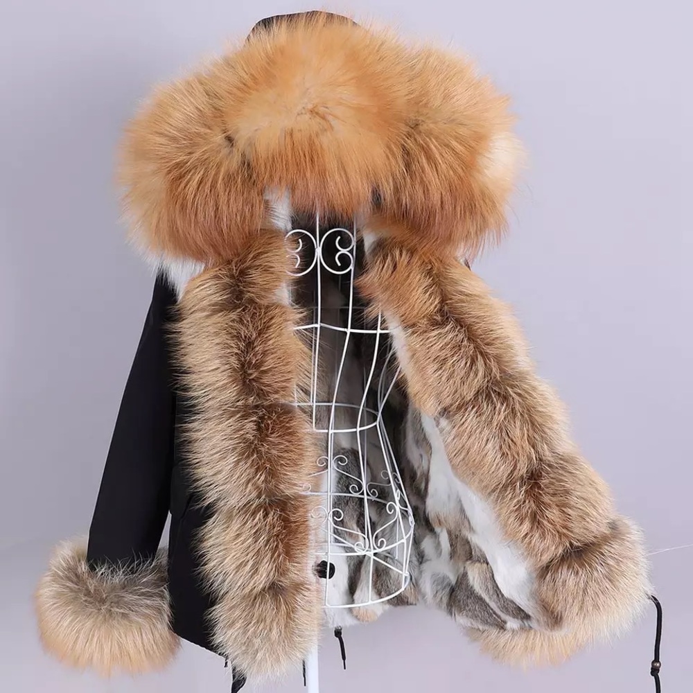 SOLD Winter coat genuine rabbit and red fox fur